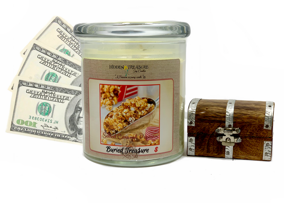 Salted Caramel Popcorn Cash Candle Hidden Treasure Soy Candles